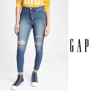NWT GAP High Rise Universal Leggings Super Stretch Blue Ripped Denim Jeans